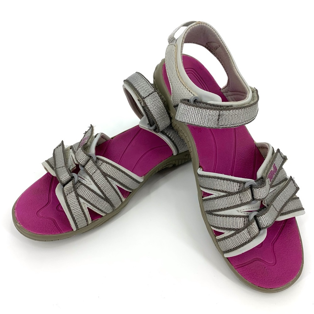 Teva Grey, Silver, and Pink Tirra Kids' Sport Sandal, 5